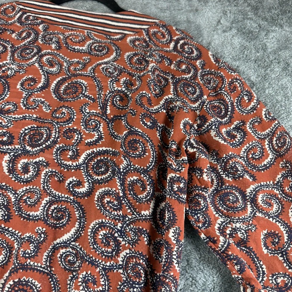 Tory Burch Womens XS Silk Boho Sapello Tunic Paisley Striped Trim 51112639‎